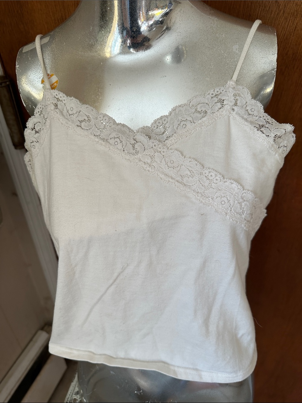 Isabella Bird White Cream Cotton blend Lace-Trim Camisole Fairy Top Women Sz L